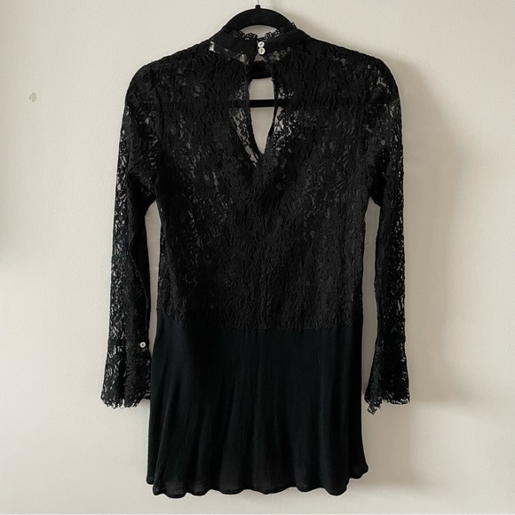 Blue Streak II black long sleeve lace cut out shirt top tunic dress size small - Picture 2 of 2